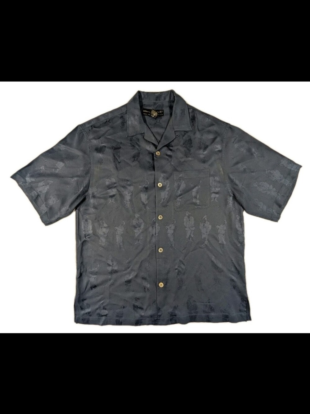 Guy Buffet Golf Shirt Mens M Blue Silk Jacquard Button Up *FLAWED*